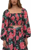 Moon River Puff Sleeve Top In Multi In Red