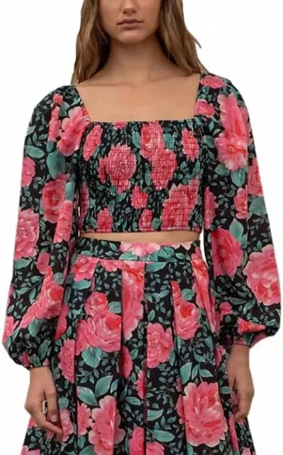 Moon River Puff Sleeve Top In Multi In Red