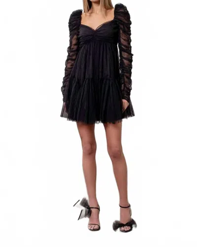 Moon River Harena Black Tulle Plisse Long Sleeve Mini Dress