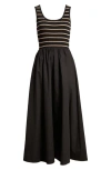 Moon River Ribbed Bodice Maxi Dress In Black