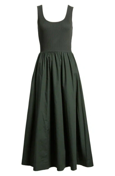 Moon River Ribbed Bodice Maxi Dress In Dark Green