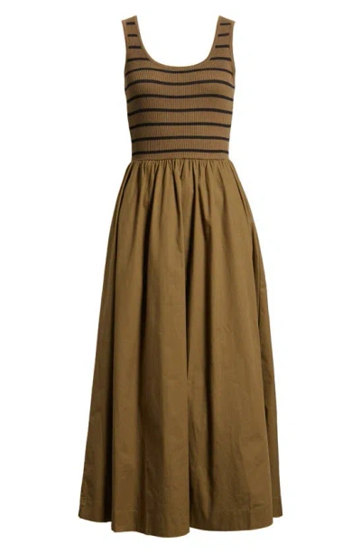 Moon River Ribbed Bodice Maxi Dress In Olive/ Black