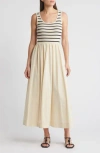 Moon River Ribbed Bodice Maxi Sundress In Brown