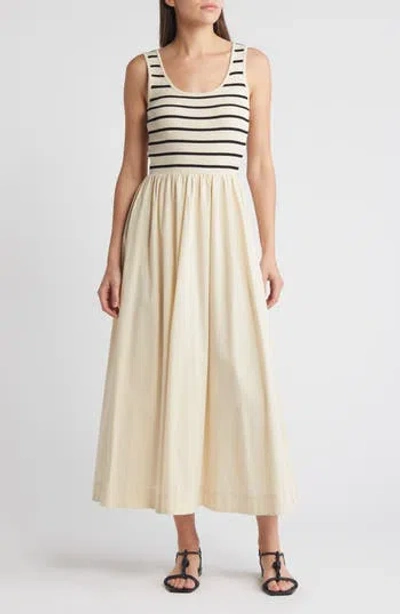 Moon River Ribbed Bodice Maxi Sundress In Natural