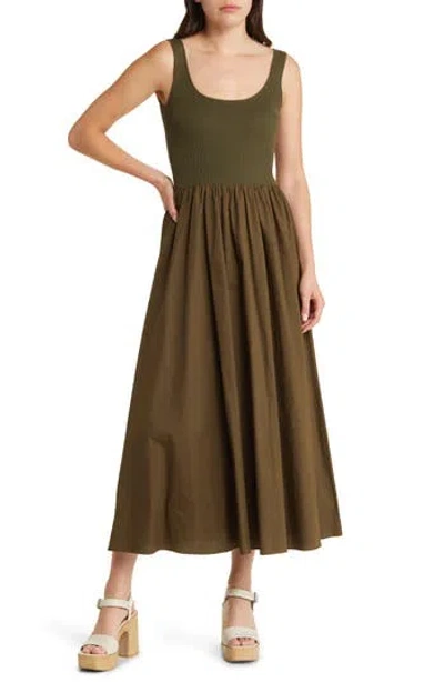 Moon River Ribbed Bodice Maxi Sundress In Olive