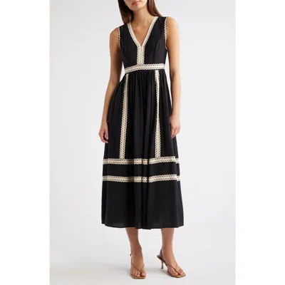 Moon River Rickrack Sleeveless Midi Dress In Black