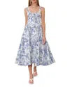 Moon River Corset Floral Midi Dress Ivory Multi In Blue
