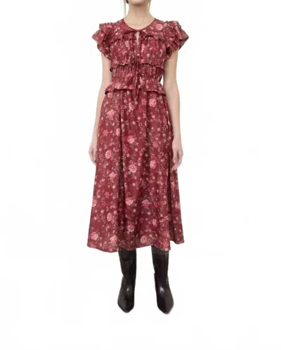 Moon River Ruffle Detail Midi Dress In Maroon In Red