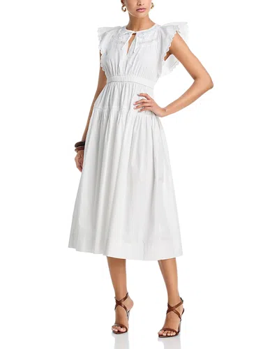 Moon River Ruffle Sleeve Midi Dress In White