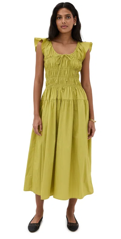 Moon River Ruffle Sleeve Shirred Midi Dress Kiwi ModeSens