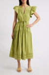 Moon River Ruffle Sleeve Tiered Maxi Dress In Kiwi