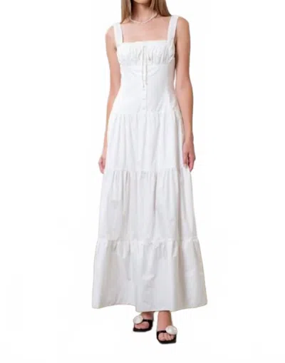 Moon River Sleeveless Tiered Cotton Midi Sundress In White