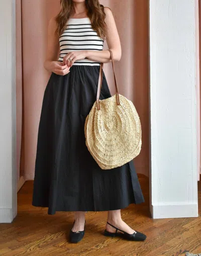 Moon River Sail Away Striped Contrast Midi Dress In White/ Navy