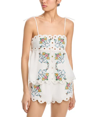 Moon River Scallop Floral Embroidered Top In Multi