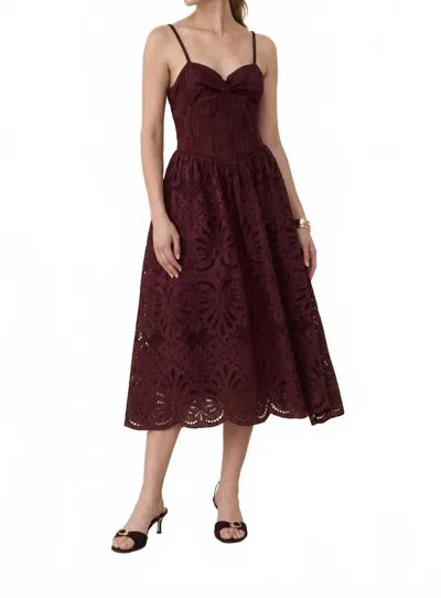 Moon River Scallop Lace Skirt Strapless Midi Dress In Burgandy In Burgundy