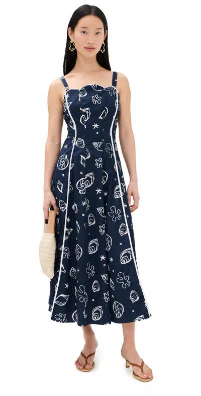 Moon River Scallop Shaped Midi Dress Navy Multi In Blue