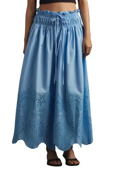 Moon River Scalloped Eyelet Midi Skirt In Sky