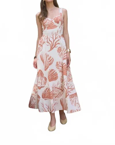 Moon River Seashell Motif Lace Trim Sleeveless Midi Dress In Cream Multi In Brown