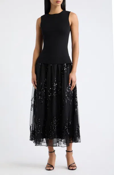 Moon River Sequin Twofer Dress In Black