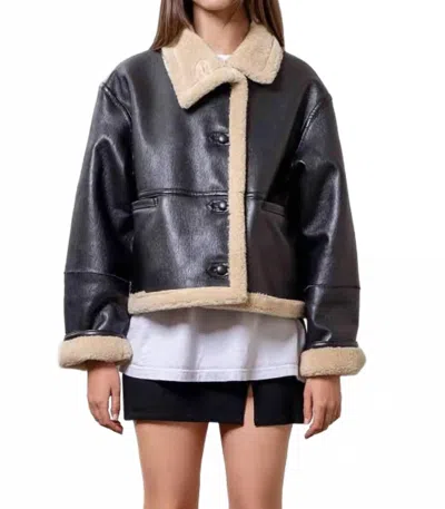 Moon River Shearling Button Jacket In Black