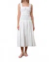 Moon River Shirred Bodice Midi Dress In White In Gray