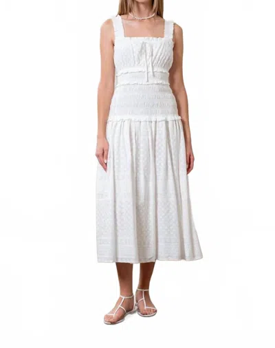 Moon River Shirred Bodice Midi Dress In White In Gray