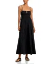 Moon River Shirred Cotton Midi Dress In Black