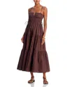 Moon River Shirred Cotton Midi Dress In Chocolate
