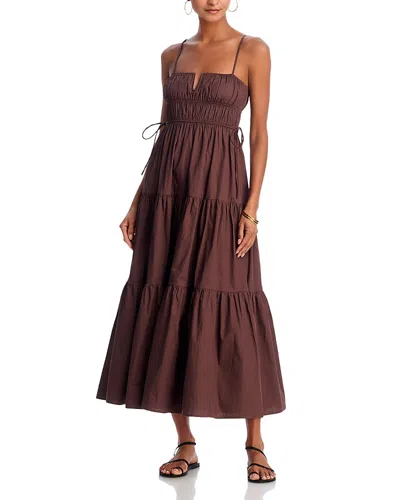Moon River Shirred Cotton Midi Dress In Chocolate