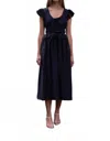 Moon River Shirred Midi Dress In Navy In Blue