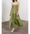 Moon River Shirred Waist Tie Tiered Dress In Green