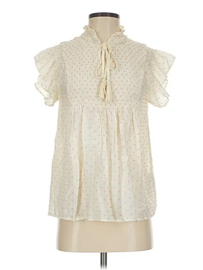 Pre-owned Moon River Short Sleeve Blouse In Ivory