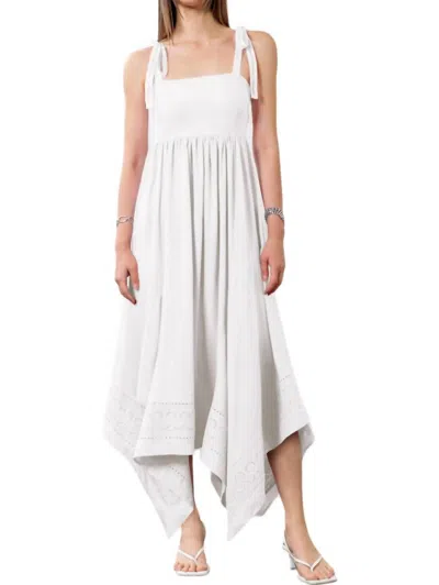 Moon River Shoulder Tie Midi Dress In White