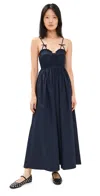 Moon River Smocked Cotton Midi Sundress In Navy