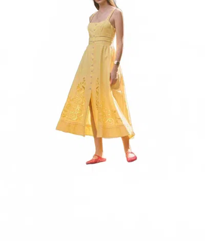 Moon River Sleeveless Eyelet Midi Dress In Yellow