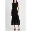 Moon River Sleeveless Sweater Dress With Lace Hem In Black In Black