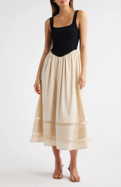Moon River Sleeveless Mixed Media Maxi Dress In Black
