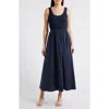 Moon River Sleeveless Mixed Media Maxi Dress In Navy