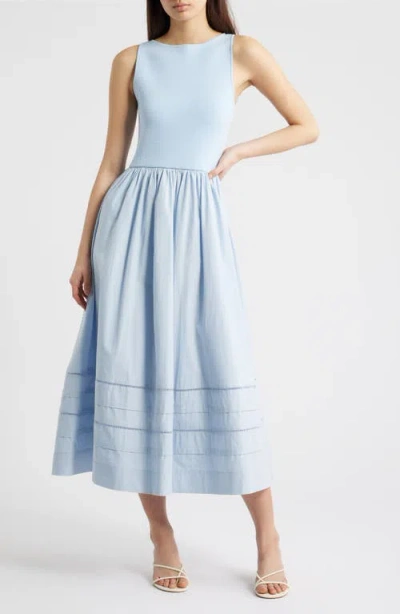 Moon River Sleeveless Mixed Media Midi Dress In Blue
