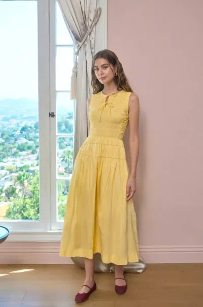 Moon River Sleeveless Smocked Midi Dress In Yellow