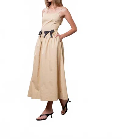 Moon River Sleeveless Square Neck Midi Dress In Khaki In Neutral