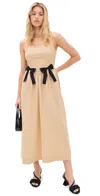 Moon River Sleeveless Square Neck Midi Dress With Contrast Ribbon Khaki In Khaki
