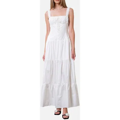 Moon River Sleeveless Tiered Cotton Midi Sundress In White