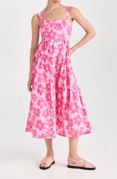 Moon River Sleeveless Tiered Midi Dress In Pink Multi