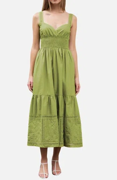 Moon River Sleeveless Tiered Midi Sundress In Green