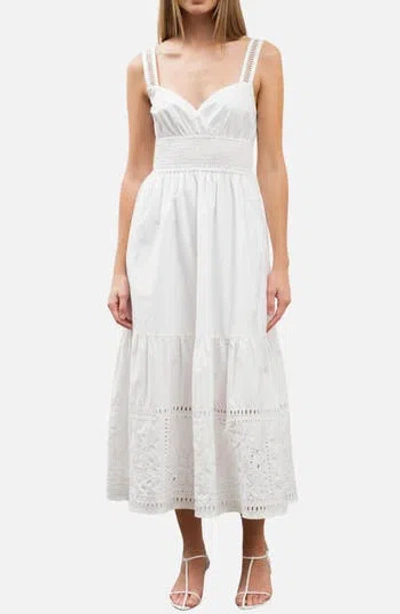 Moon River Sleeveless Tiered Midi Sundress In White
