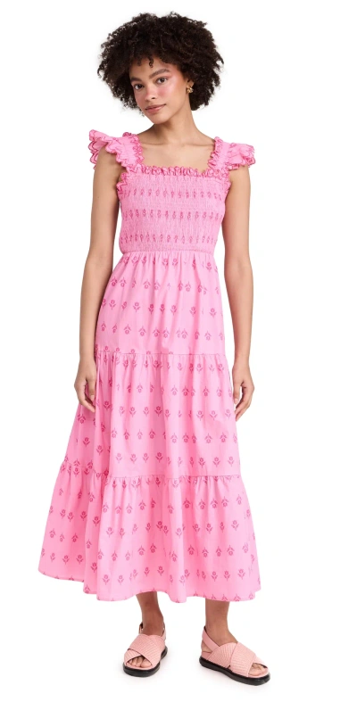 Moon River Smocked Tiered Midi Dress Pink