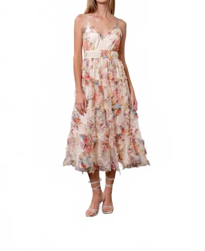Moon River Spaghetti Strap Floral Print Maxi Dress In Cream Multi