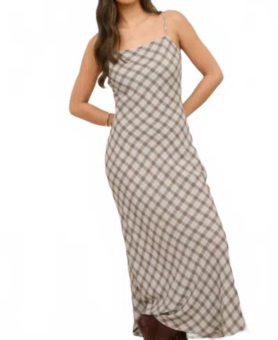 Moon River Spaghetti Strap Midi Dress In Plaid In Gray