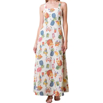 Moon River Square Neck Colorful Maxi Dress In Cream In White